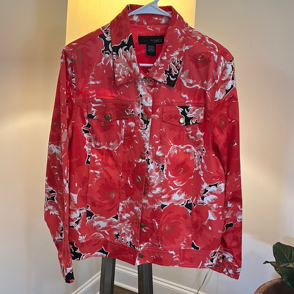 Vibrant Red and White Lightweight Shirt Jacket with Relaxed Fit